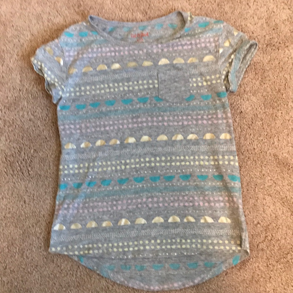 Pink turquoise gold patterned Tshirt, s M 7-8